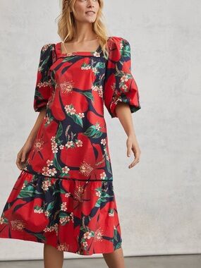 Farm Rio for Anthropologie Red Floral Midi Dress sz Small